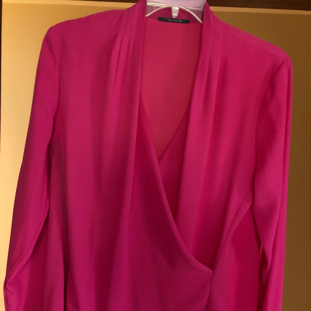 Bright pink surplice blouse with side zipper